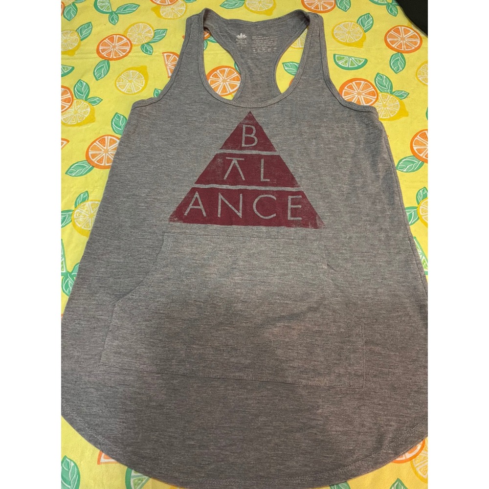Peaceful Warrior Graphic Tank Top Womens Small Gray Balance Yoga Pocket